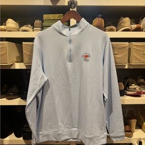 NWT Peter Millar Perth Blue Stripe Men's Quarter-Zip Pullover - Large Kiawah